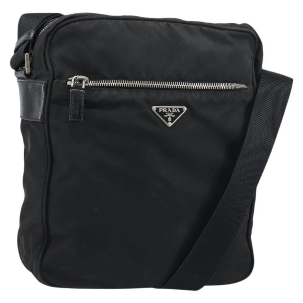 PRADA Shoulder Bag Nylon Silver Black Auth ep12391